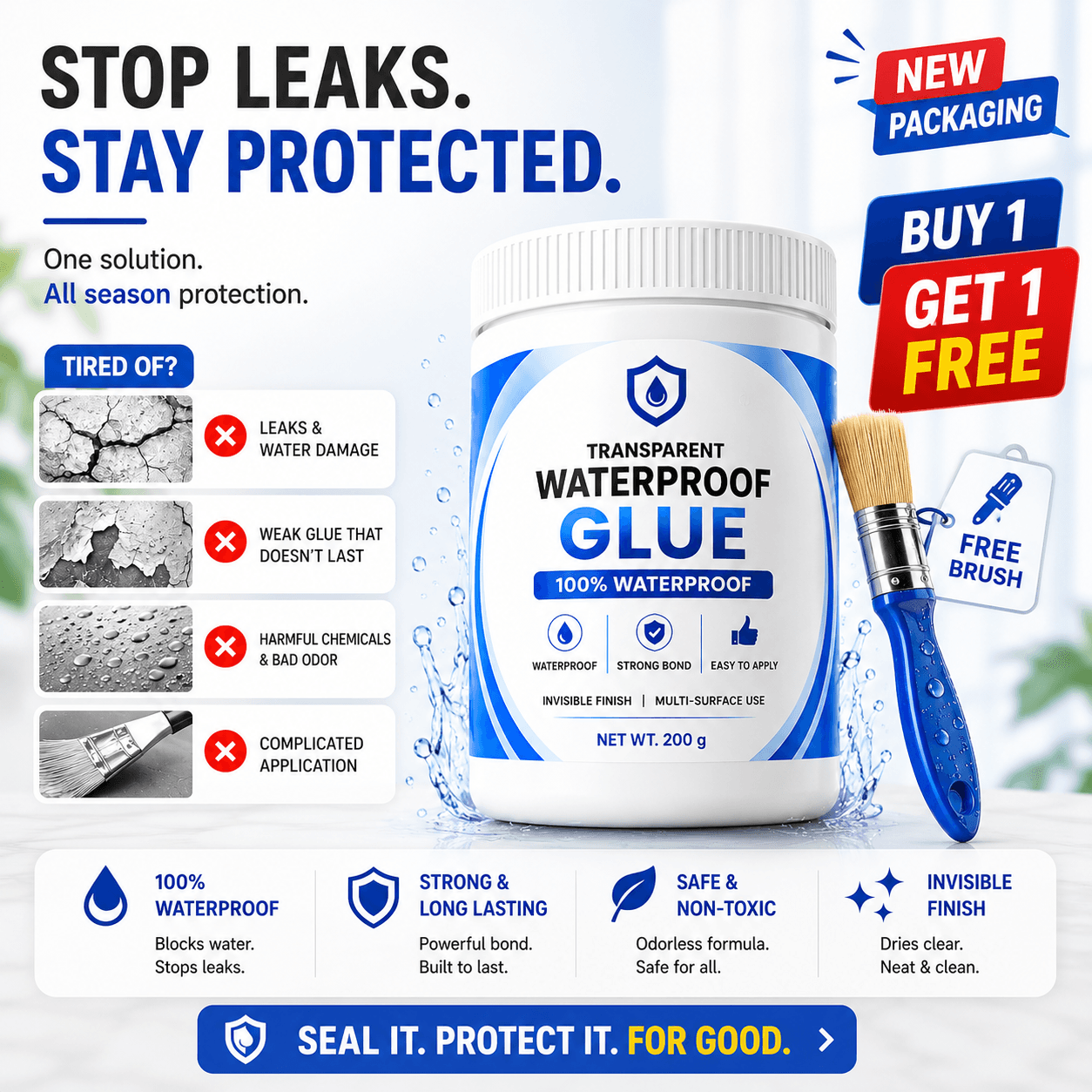 Transparent Waterproof Glue + Free Brush 🔥
